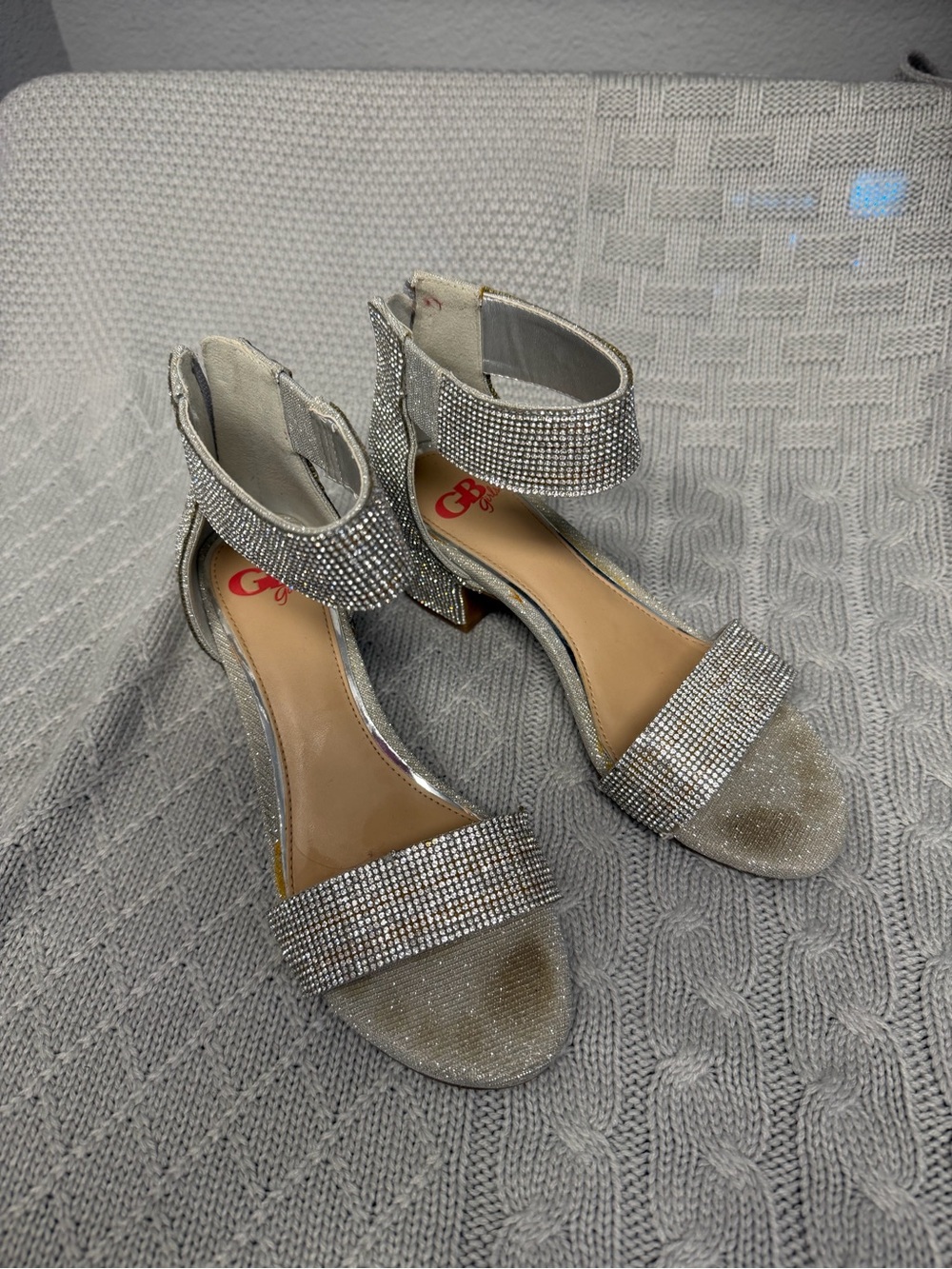 GB girls Silver Rhinestone Ankle Strap Dress Sandals
